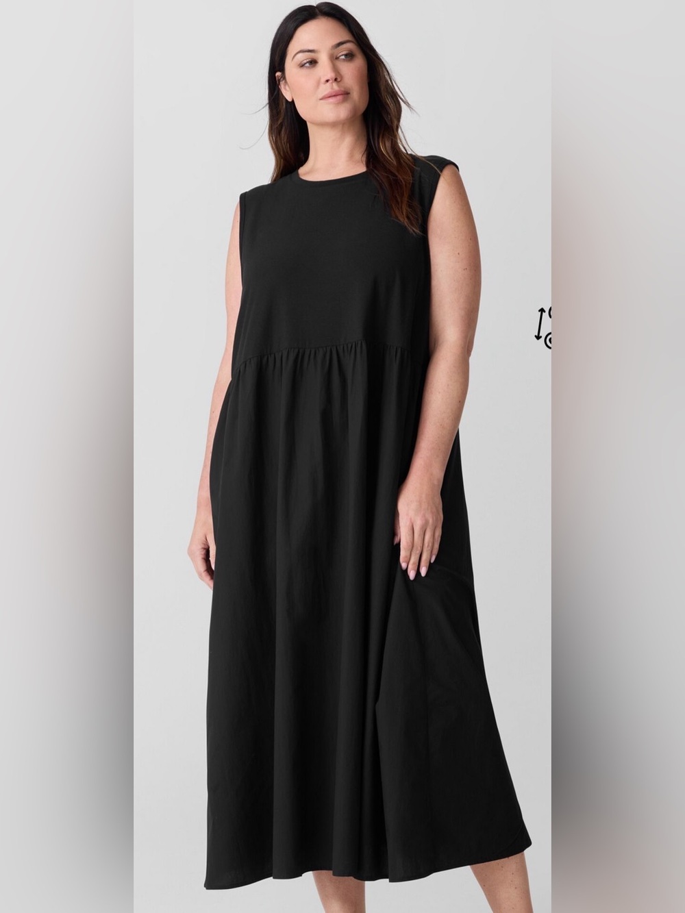 Eileen Fisher Black Organic Cotton Poplin Neck Maxi Dress womens XL - Picture 2 of 14
